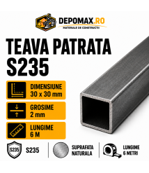 Teava patrata 30 x 30 x 2 mm, 6 metri